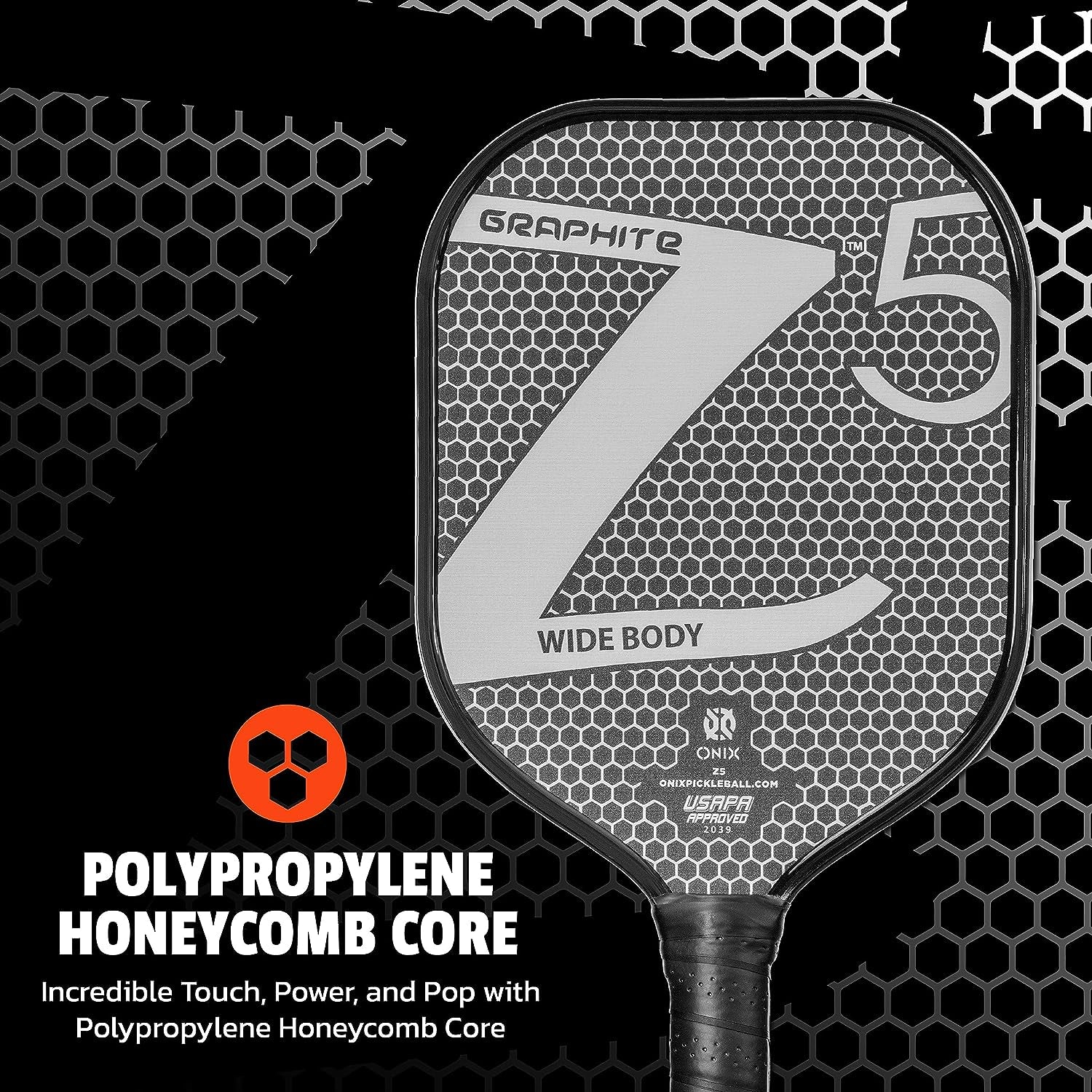 Graphite MOD Z5 Carbon Fiber Pickleball Paddle with Wide-Body Shape, Honeycomb Core, Graphite Face & Cushion Comfort Pickleball Paddle Grip