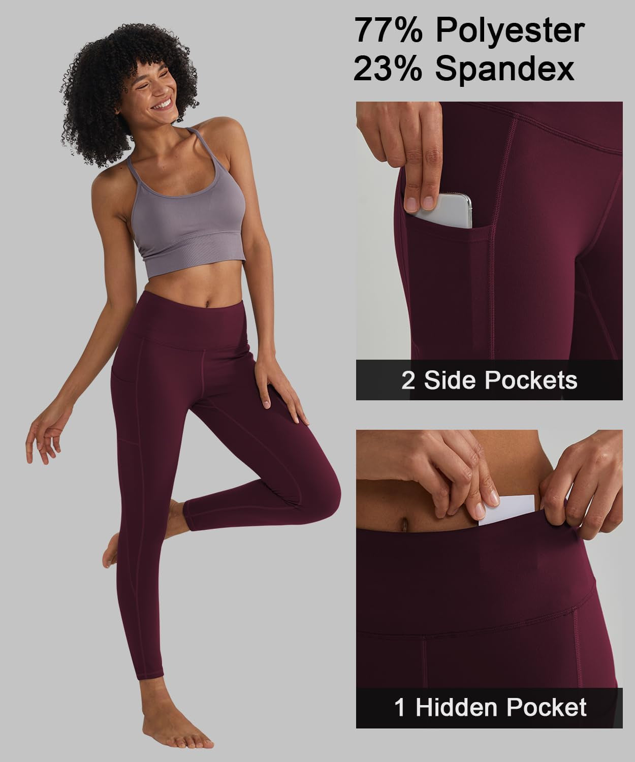 Anti-Nail Leggings for Women, Non-See-Through Yoga Pants with Phone Pockets, Tummy Control Full-Length/Capri Tights