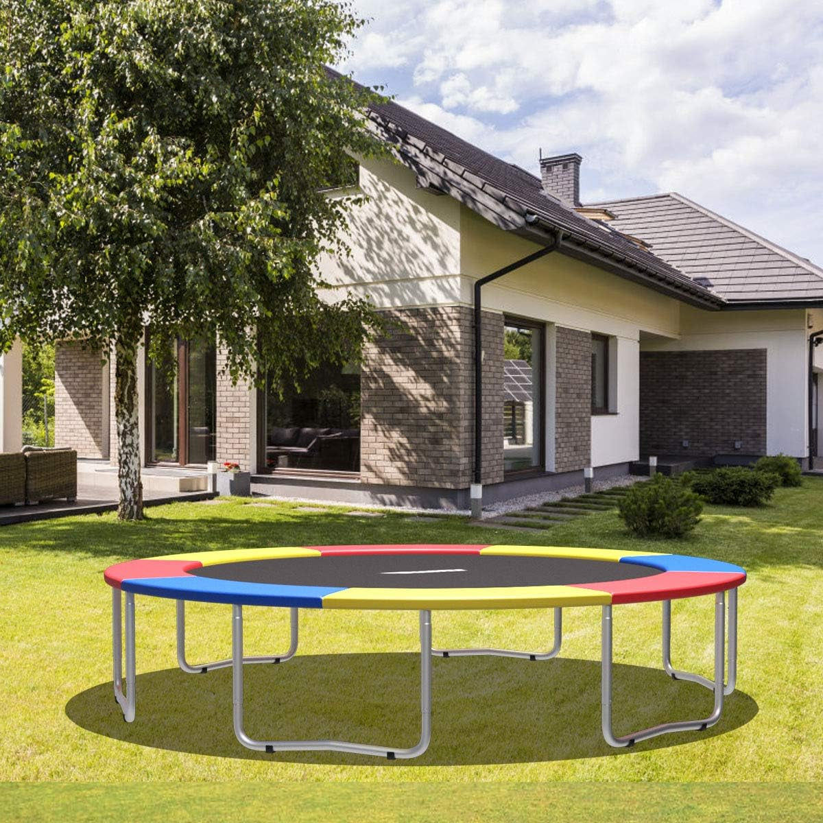 Trampoline Pad, 8Ft 10Ft 12Ft 14Ft 15Ft 16Ft Trampoline Replacement Safety Pad, No Holes for Pole, Waterproof Trampoline Accessories Spring Cover