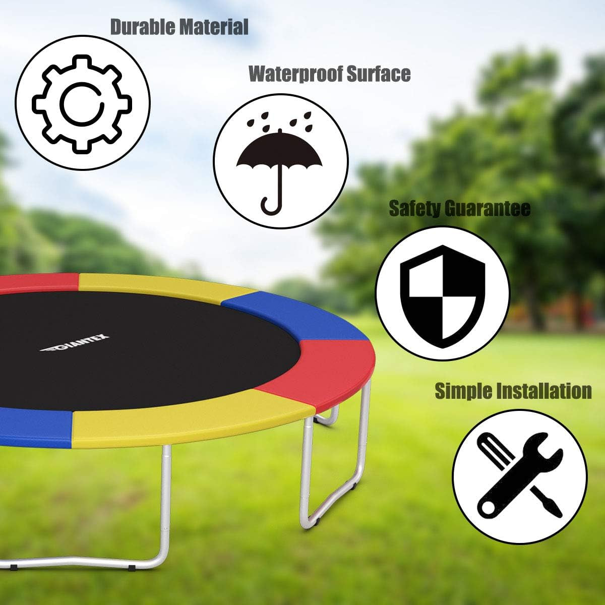 Trampoline Pad, 8Ft 10Ft 12Ft 14Ft 15Ft 16Ft Trampoline Replacement Safety Pad, No Holes for Pole, Waterproof Trampoline Accessories Spring Cover