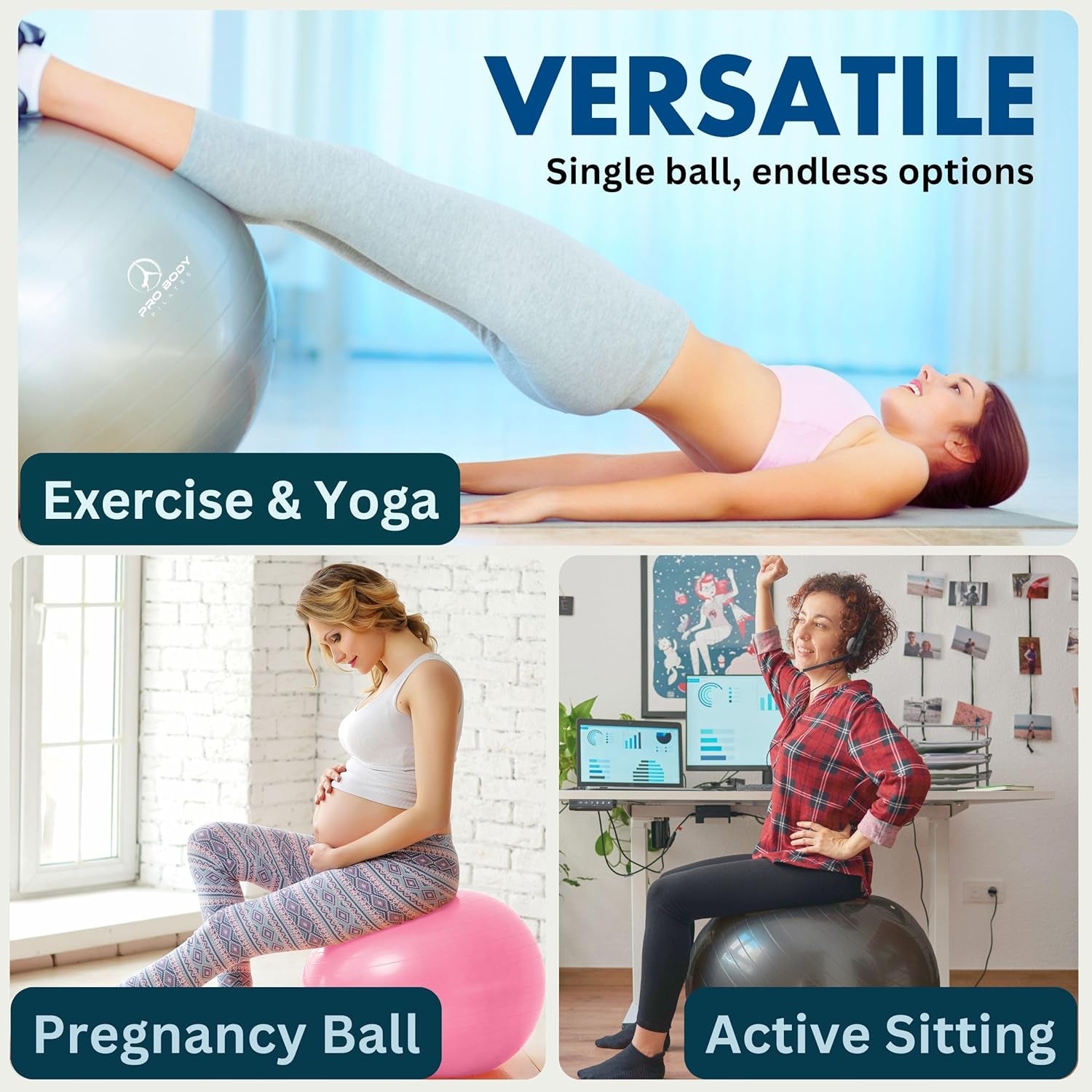 Exercise Ball - Multiple Sizes Gym Grade Balance Ball for Fitness, Yoga, Workout, Pregnancy & Physical Therapy